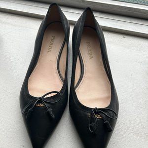 Prada Black Leather Flats, Size 40